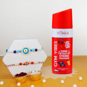 VOKKA Rakhi Gift for Brother Unisex Deodorant 150ml Gym Vibes with 2 Rakhis | Ocean Eye Rakhi & A Vibrant Raksha Sutar | Raksha Bandhan Combo Set for Bhaiya & Bhabhi Combo 13