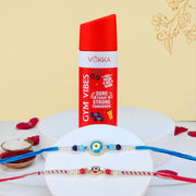 VOKKA Rakhi Gift for Brother Unisex Deodorant 150ml Gym Vibes with 2 Rakhis | Ocean Eye Rakhi & A Vibrant Raksha Sutar | Raksha Bandhan Combo Set for Bhaiya & Bhabhi Combo 13