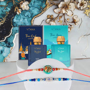 VOKKA Rakhi Gift for Brother Unisex Perfume Thai Oud & Thai Aqua (100ml Each) with 2 Rakhis | Divine Evil Eye & Ganesh Rakhi | Raksha Bandhan Combo Set for Bhaiya & Bhabhi Combo 8