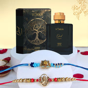 VOKKA Rakhi Gift for Brother Unisex Oud Perfume 100ml with 2 Rakhis | Aqua Star & Veerbond Rakhi | Raksha Bandhan Combo Set for Bhaiya & Bhabhi Combo 15