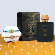 VOKKA Rakhi Gift for Brother Unisex Oud Perfume 100ml with 2 Rakhis | Aqua Star & Veerbond Rakhi | Raksha Bandhan Combo Set for Bhaiya & Bhabhi Combo 15