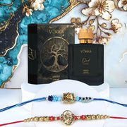 VOKKA Rakhi Gift for Brother Unisex Oud Perfume 100ml with 2 Rakhis | Aqua Star & Veerbond Rakhi | Raksha Bandhan Combo Set for Bhaiya & Bhabhi Combo 15
